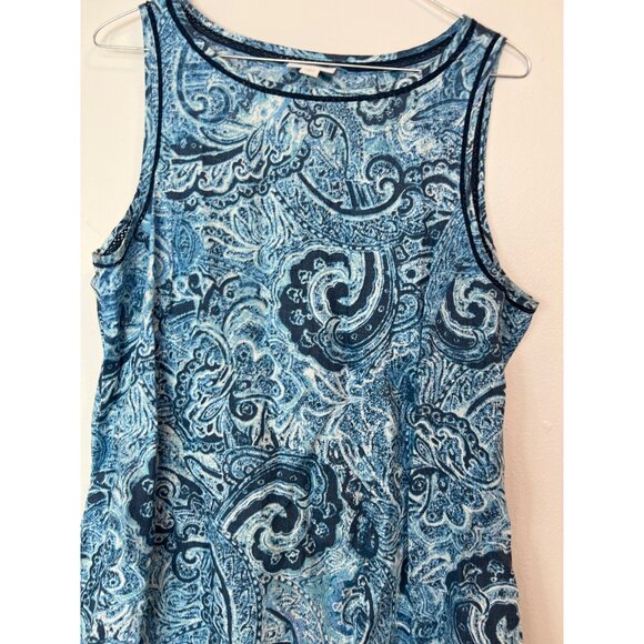 J. Jill Love Linen Paisley Sleeveless Sun Dress Pockets Blue Tunic 100% Linen - Picture 3 of 5